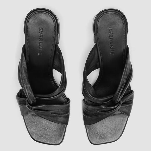 Everlane The Day Twist Heel Black Nappa Leather Sandals Size 7.5 New without Box - Picture 2 of 8